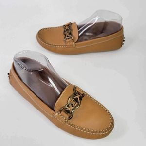 Tod's Loafer Leather Moccasin Driving Shoes Chain Link Comfort Womens Size 6.5